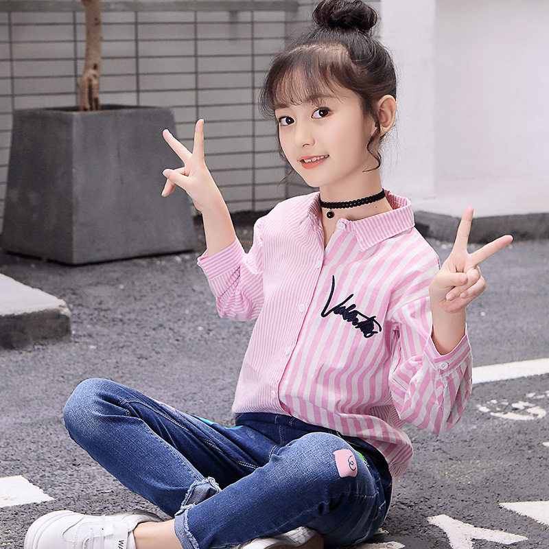 2018中大长袖洋气12岁小女孩秋季韩版衬衫6女童衬衫