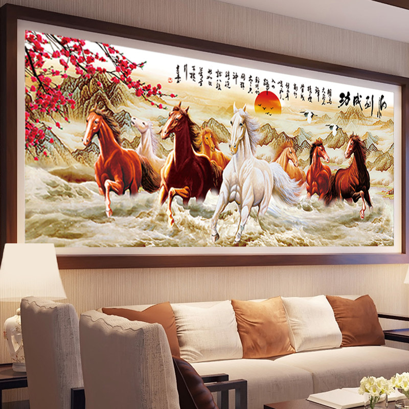 5d钻石画马到成功八骏图满钻2018新款点贴钻十字绣八骏奔腾钻石绣