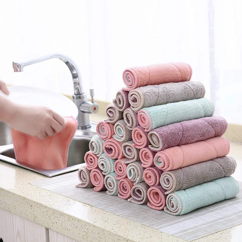 家用吸水洗碗布厨房清洁布毛巾10条加厚不沾油不掉毛抹布擦手巾