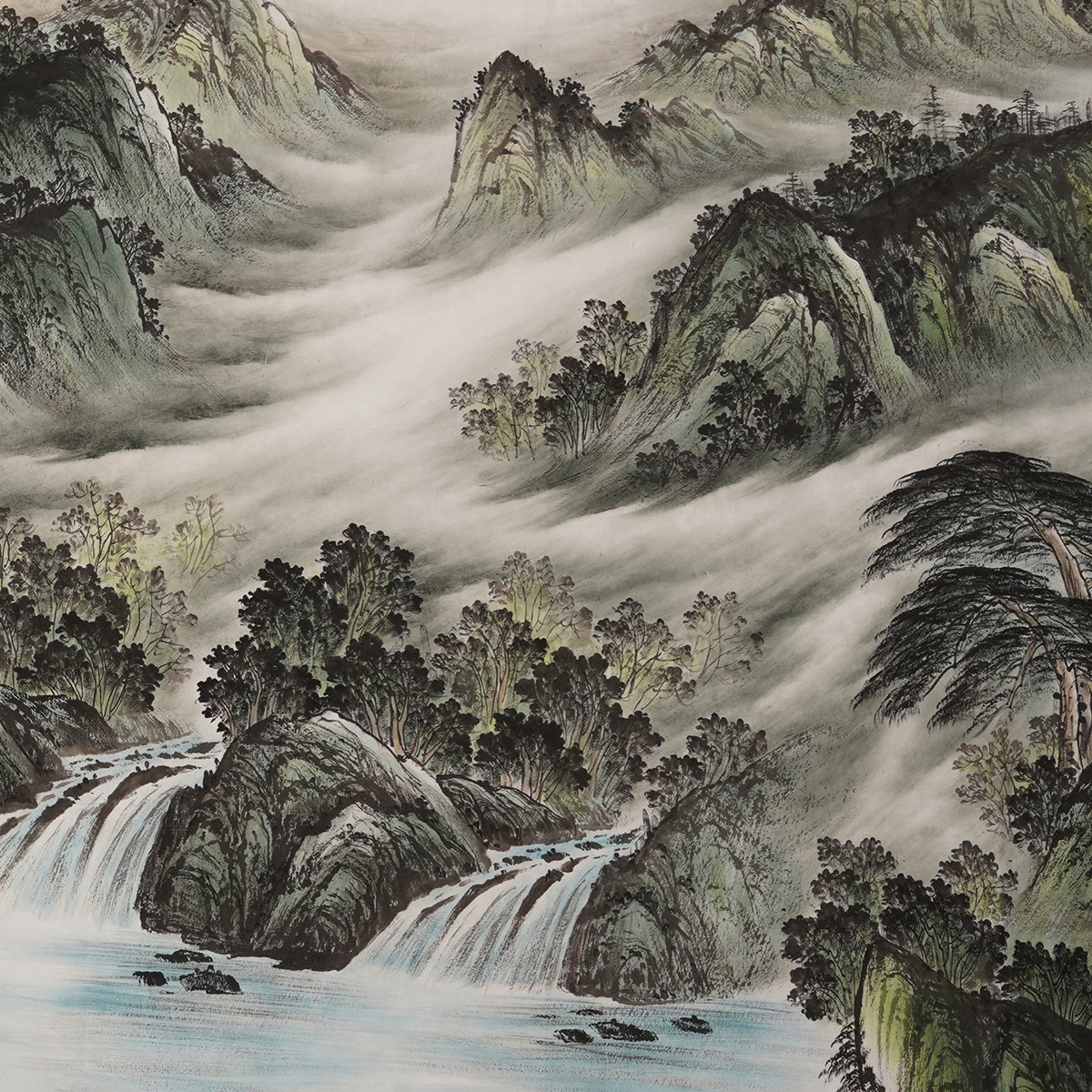 宣纸国画水墨山水画芯原稿纯手绘八方聚财手写真迹办公室书画0012