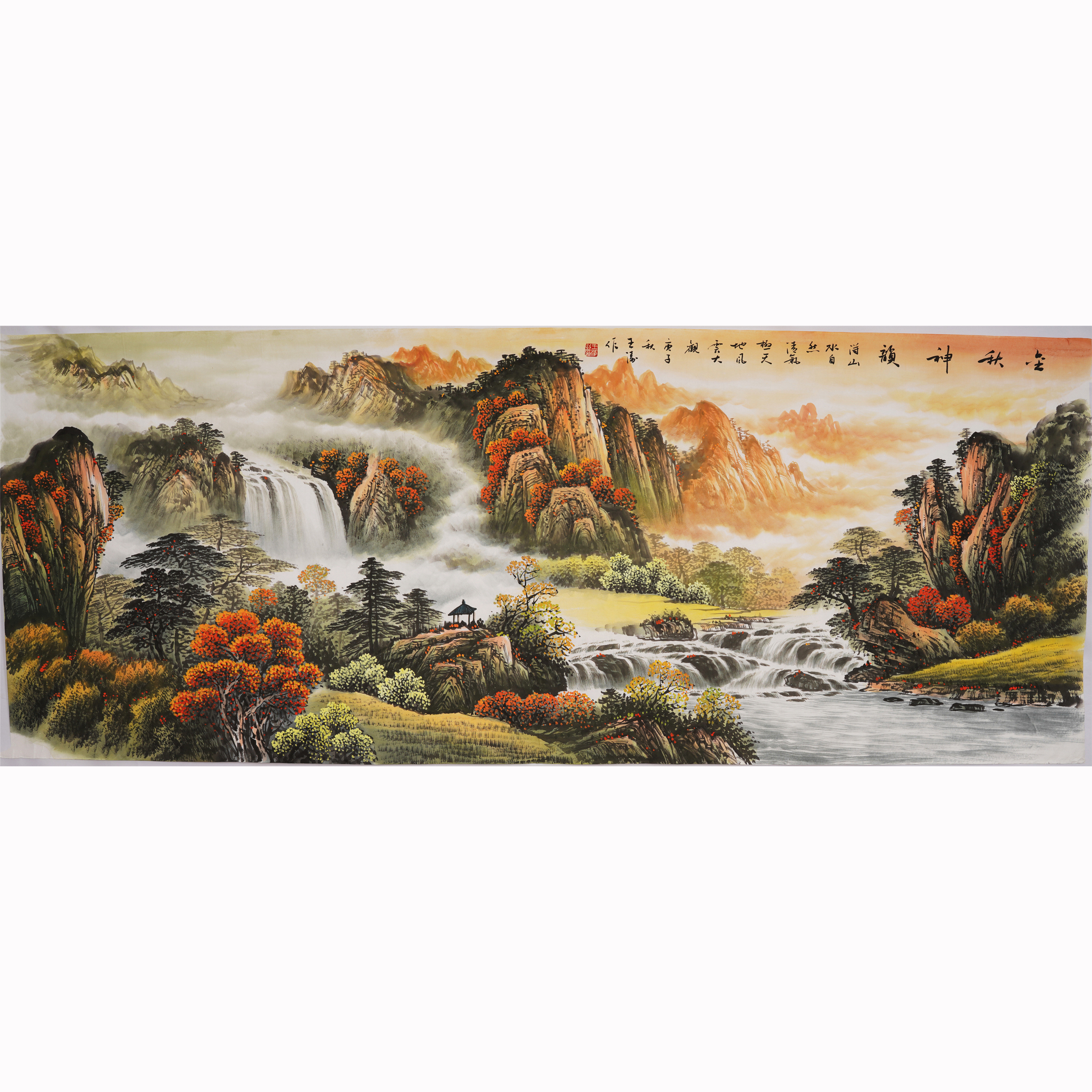 装饰画王涛字画国画手绘山水画客厅中式重彩八尺国画