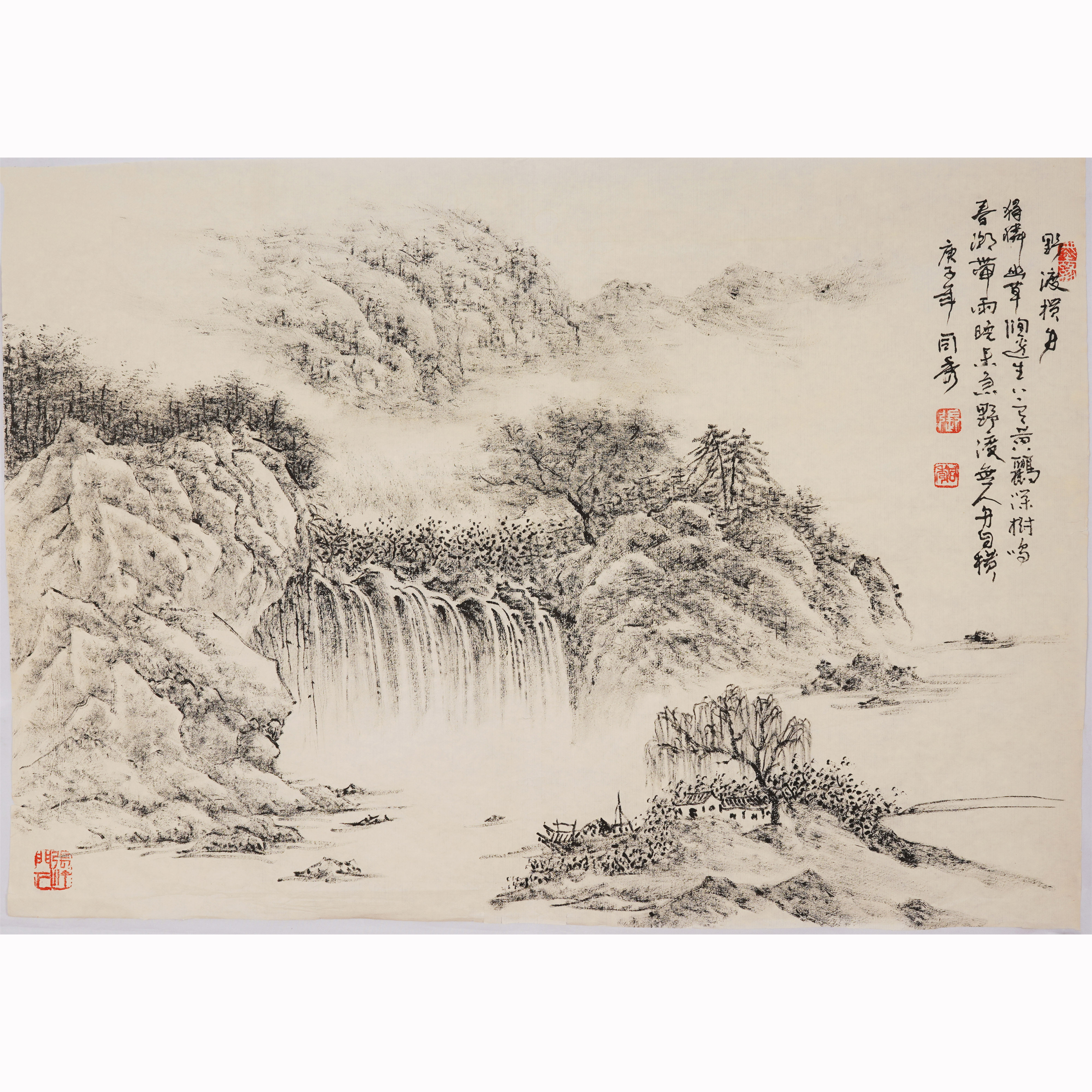 山水画国画中国水墨画黑白焦墨山水张同秀作品真迹国画