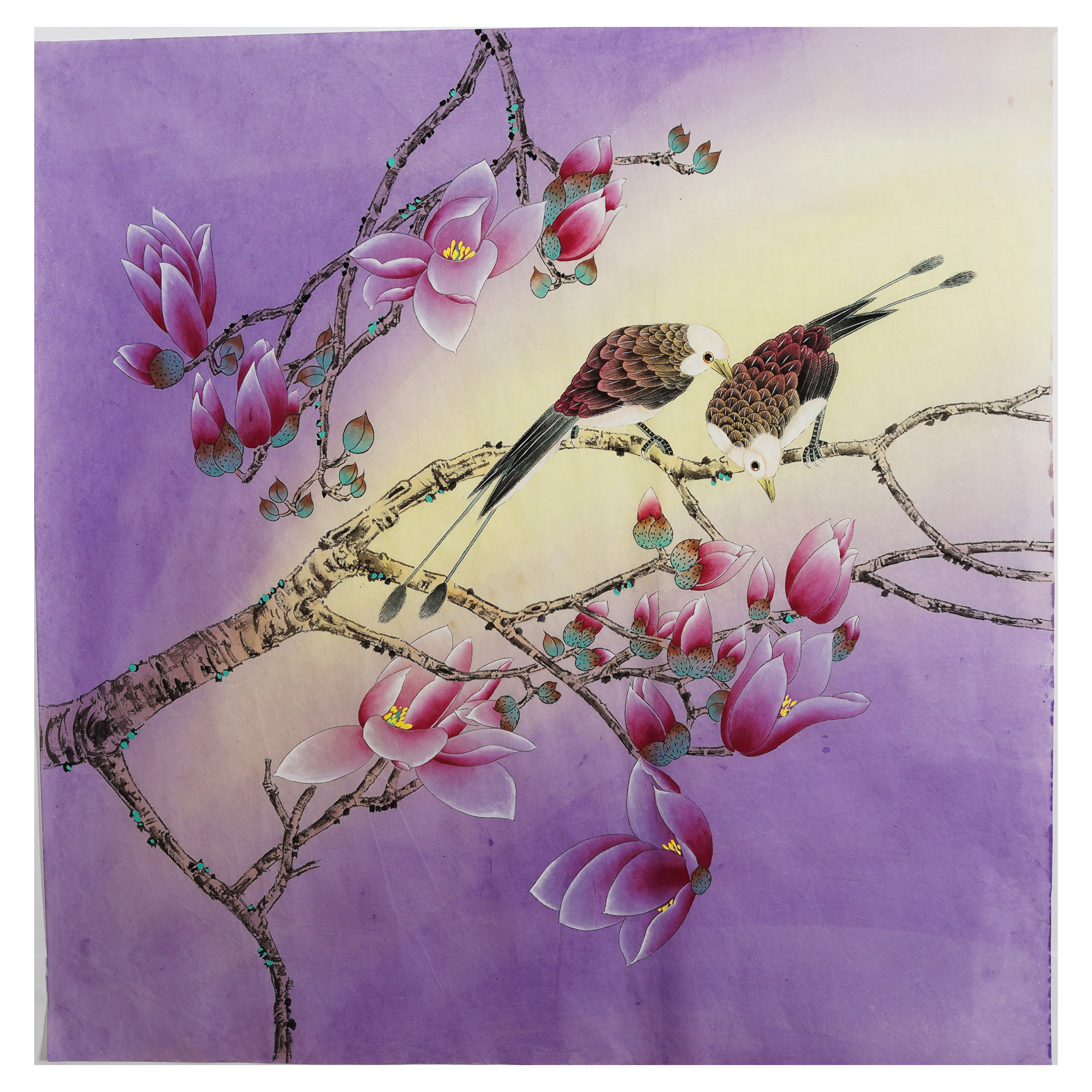 工笔画国画斗方精品手绘花鸟画客厅玄关字画无款国画