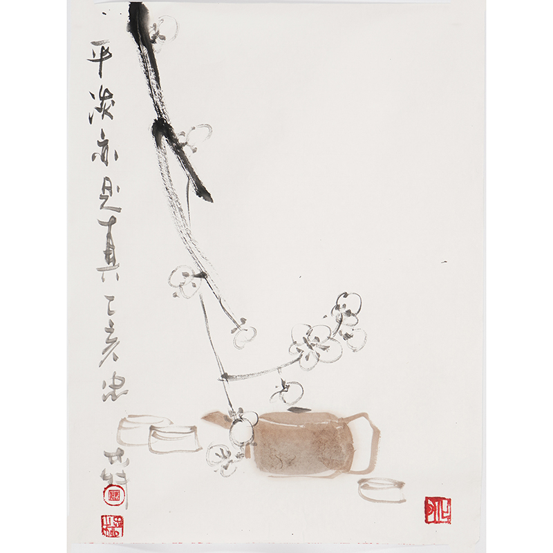 禅意趣味国画手绘小品茶壶字画书房客厅写意水墨花鸟廖忠柳00006