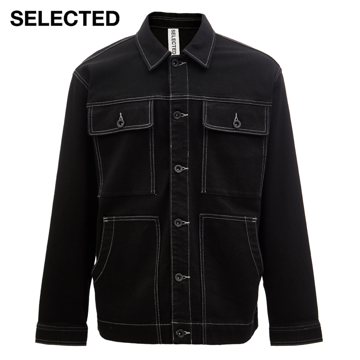 selected思莱德新款莱卡潮流流落休闲水洗牛仔外套夹克