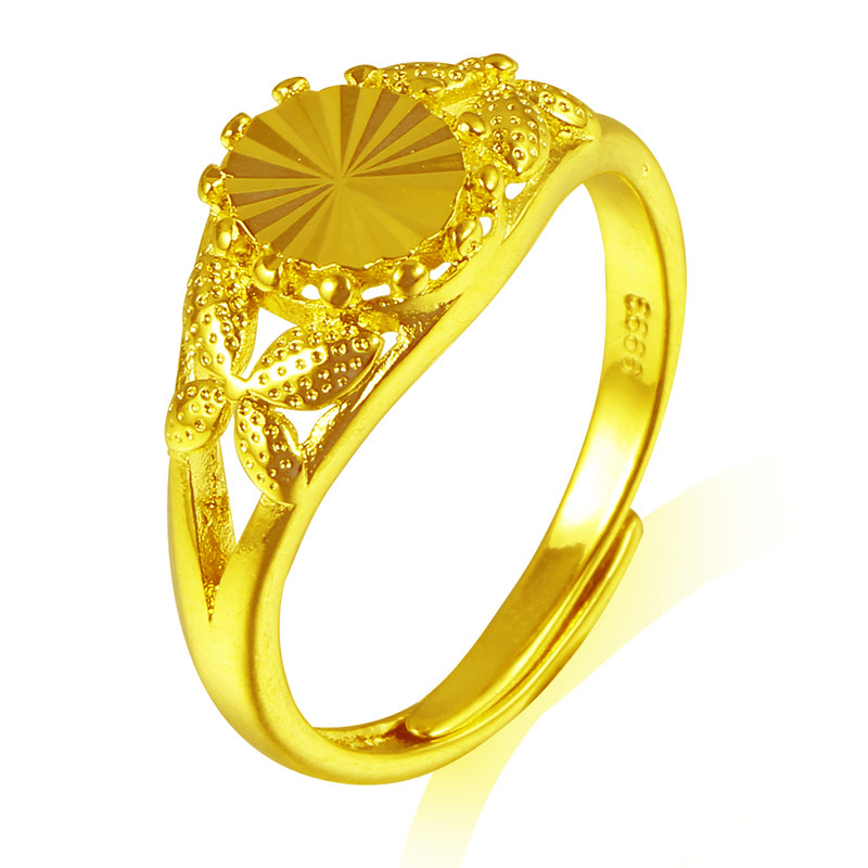 正品黄金戒指女款9999真金妈妈花头花篮戒24k纯金子999足金送老婆