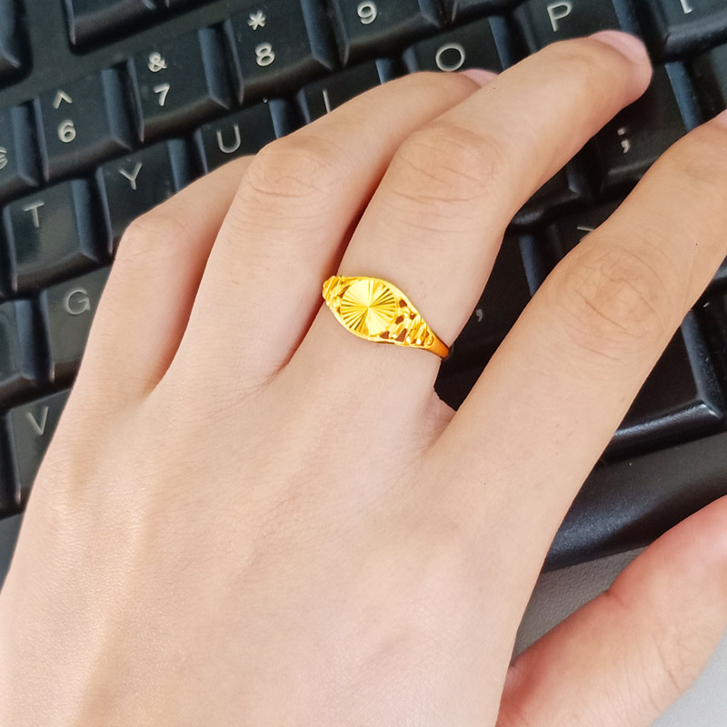 正品纯金新款花朵太阳花太阳金戒金子黄金真金定价黄金戒指
