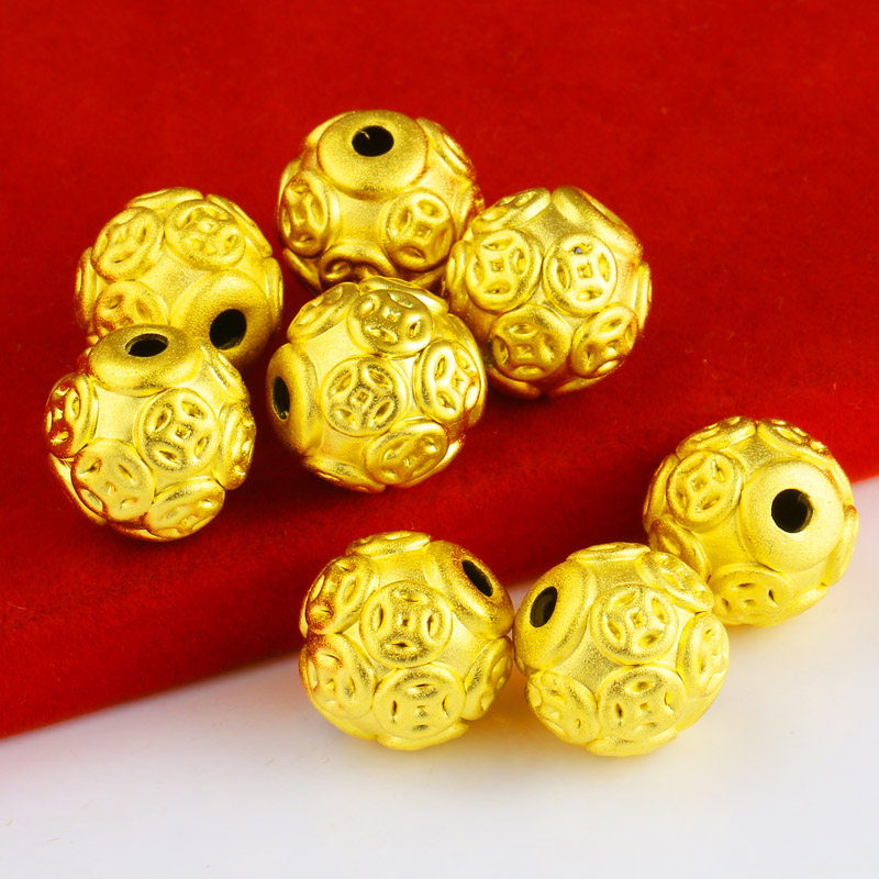 正品黄金转运珠男士女款999足金圆珠子编手链大金豆手串佛珠铜钱