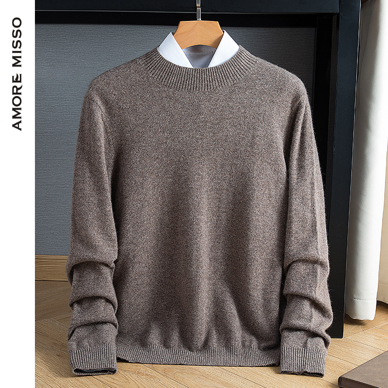 amoremisso米梭半高高领男纯羊绒衫毛衣山羊绒彩点商务针织衫