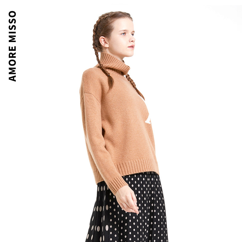 amoremisso米梭新款爱心高领慵懒羊绒衫毛衣软糯毛衣