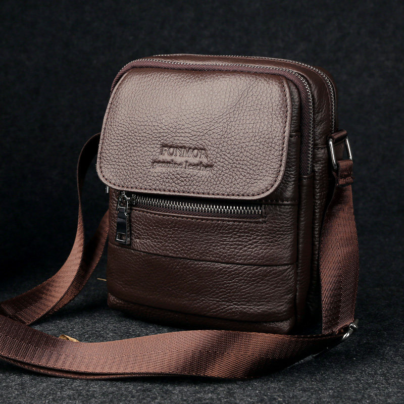 品牌真皮男包斜挎包男士斜跨包商务单肩头层牛皮男式休闲小包 - fon