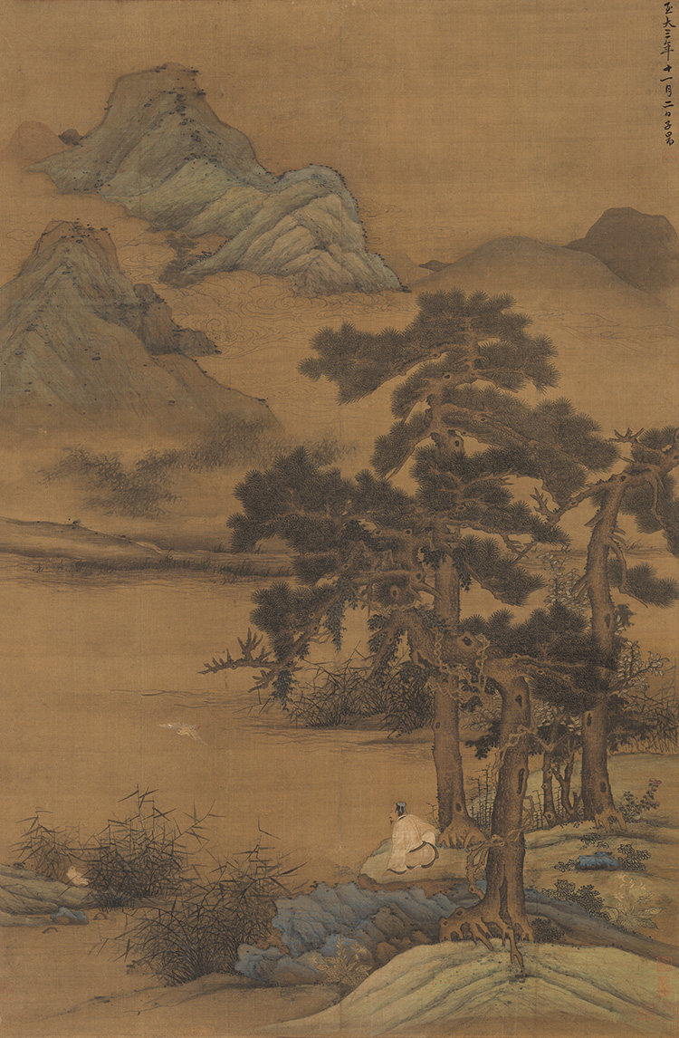 艺术微喷打印元代赵孟頫松水鸥盟图真迹复制画绢画仿古画临摹装饰