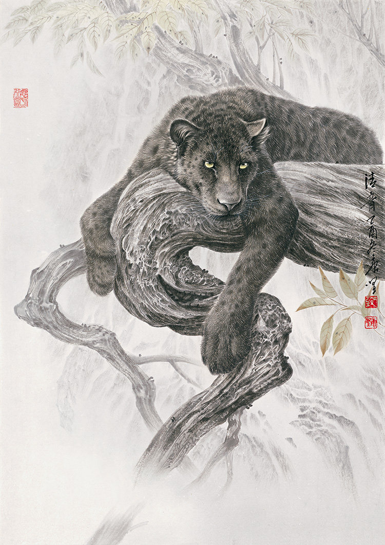 艺术微喷复制画唐国画走兽金雕棕熊国画