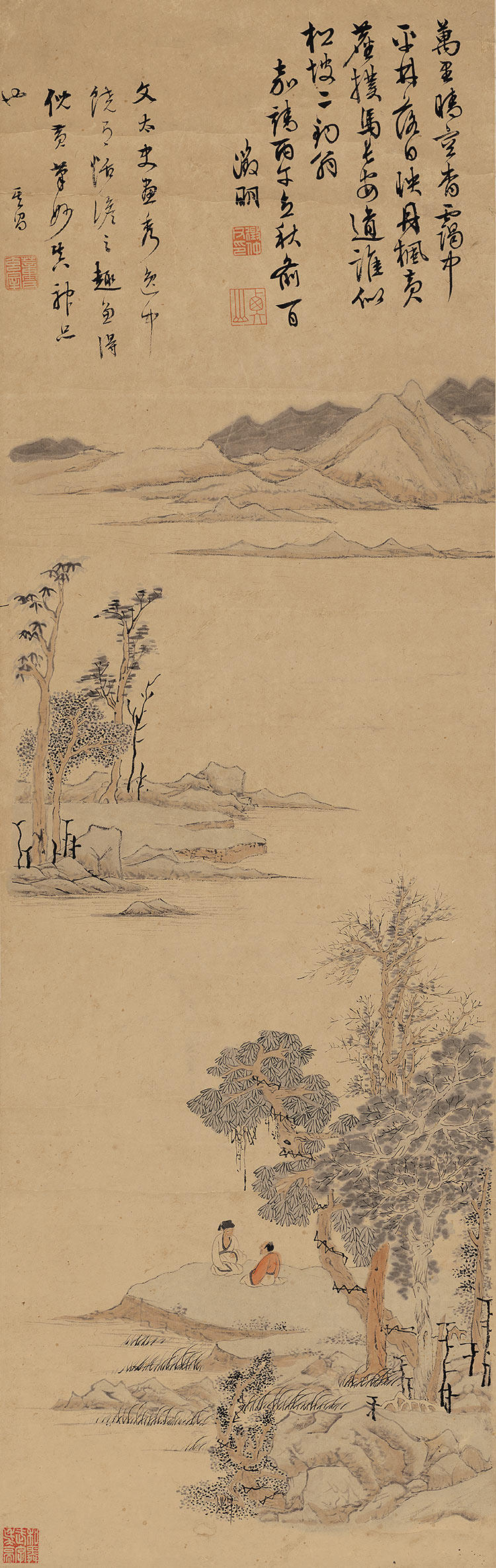 文征明松树谈论国画仿古古画微喷人物山水条幅国画