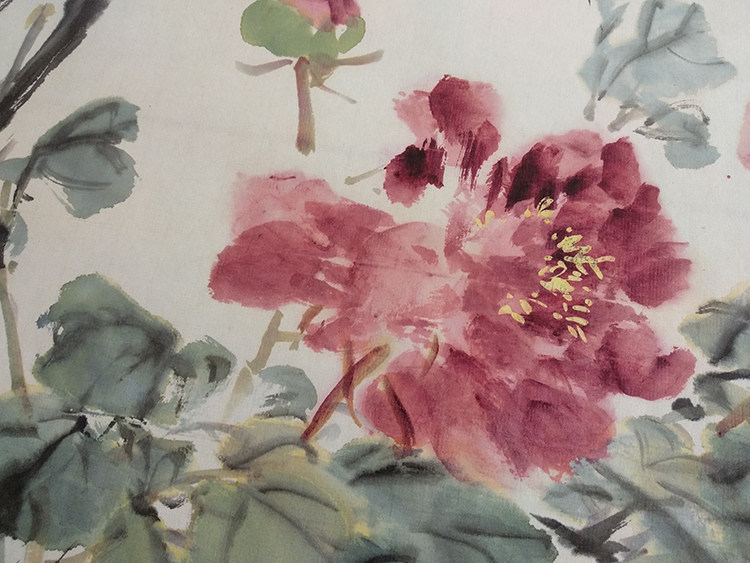 王雪涛牡丹243x57cm国画小品横幅宣纸微喷复制版画国画