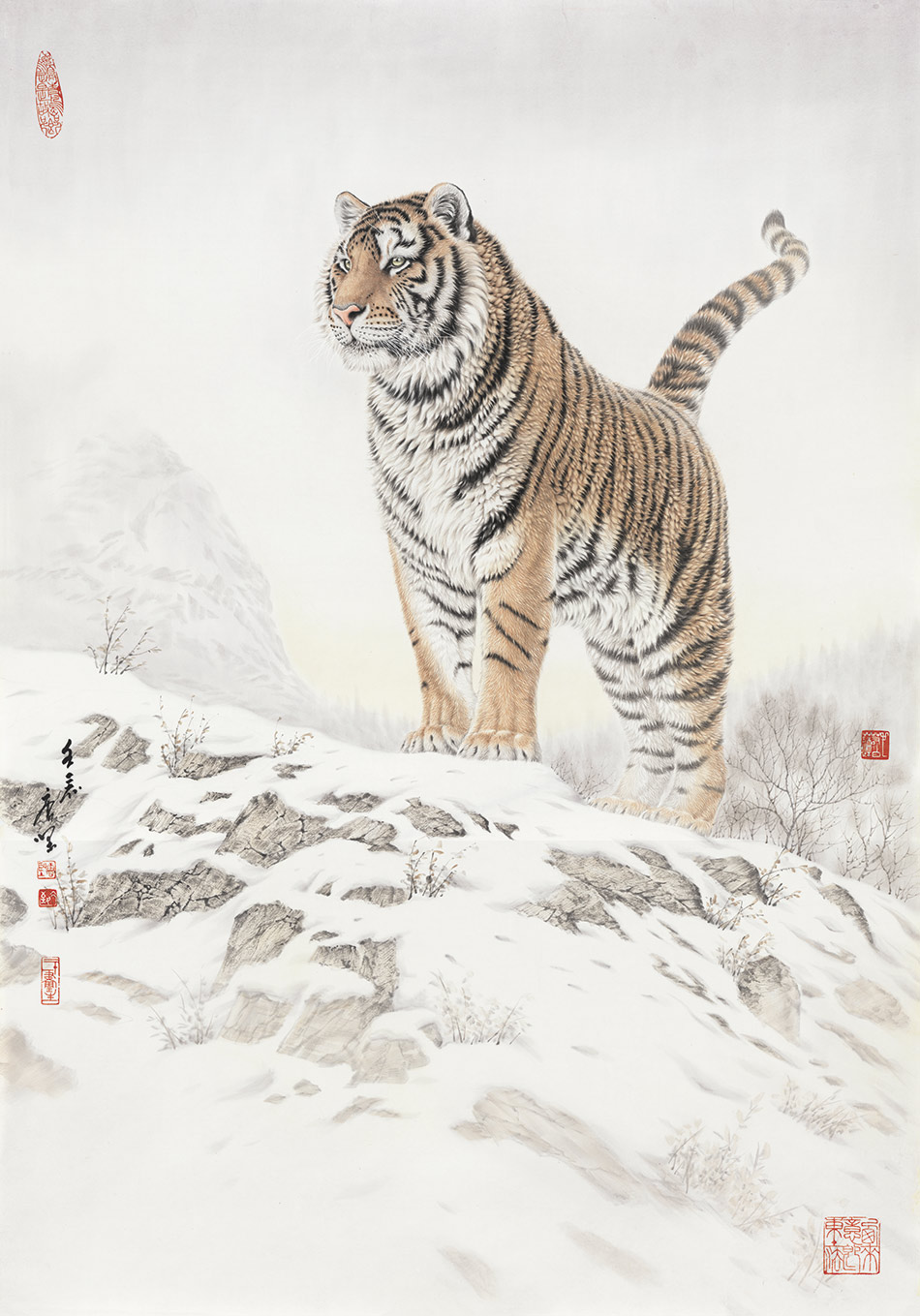 艺术微喷复制画唐国画老虎工笔画临摹画稿水墨画国画