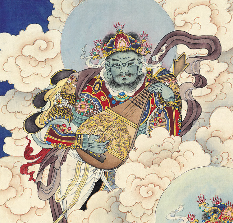 夏荆山166国画工笔人物画绢布画佛画复制释迦牟尼四大天王国画