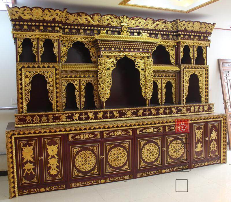 天堂口藏式彩绘大型实木雕刻佛龛佛像定做金刚佛柜