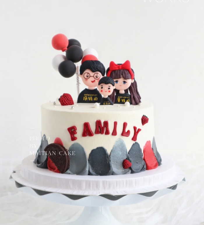 装饰摆件生日蛋糕软陶一家四口爸爸妈妈家庭派对节日装扮用品