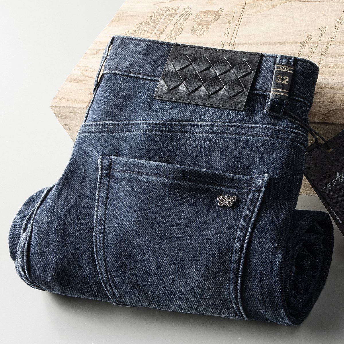 秋冬新款斜纹软糯牛仔裤男士直筒休闲深蓝长裤棉弹牛仔舒适柔软厚