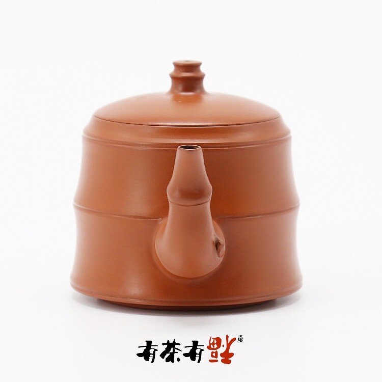 潮州手拉壶名家吴敬亮手工茶壶朱泥壶竹韵高身竹节茶壶