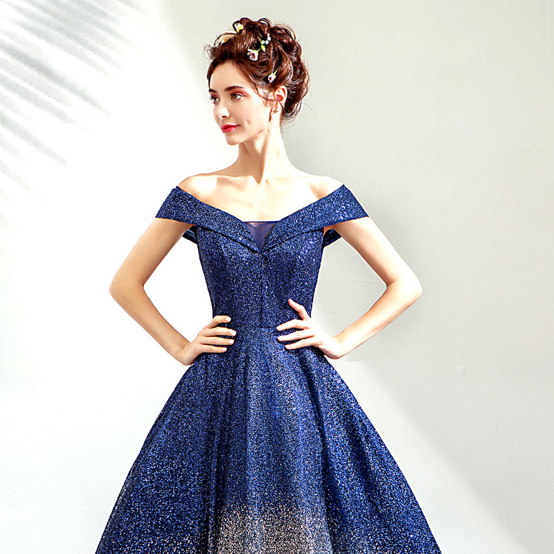 天使嫁衣 星空裙 神秘深蓝色晚宴年会舞台演出艺考婚纱礼服6200q