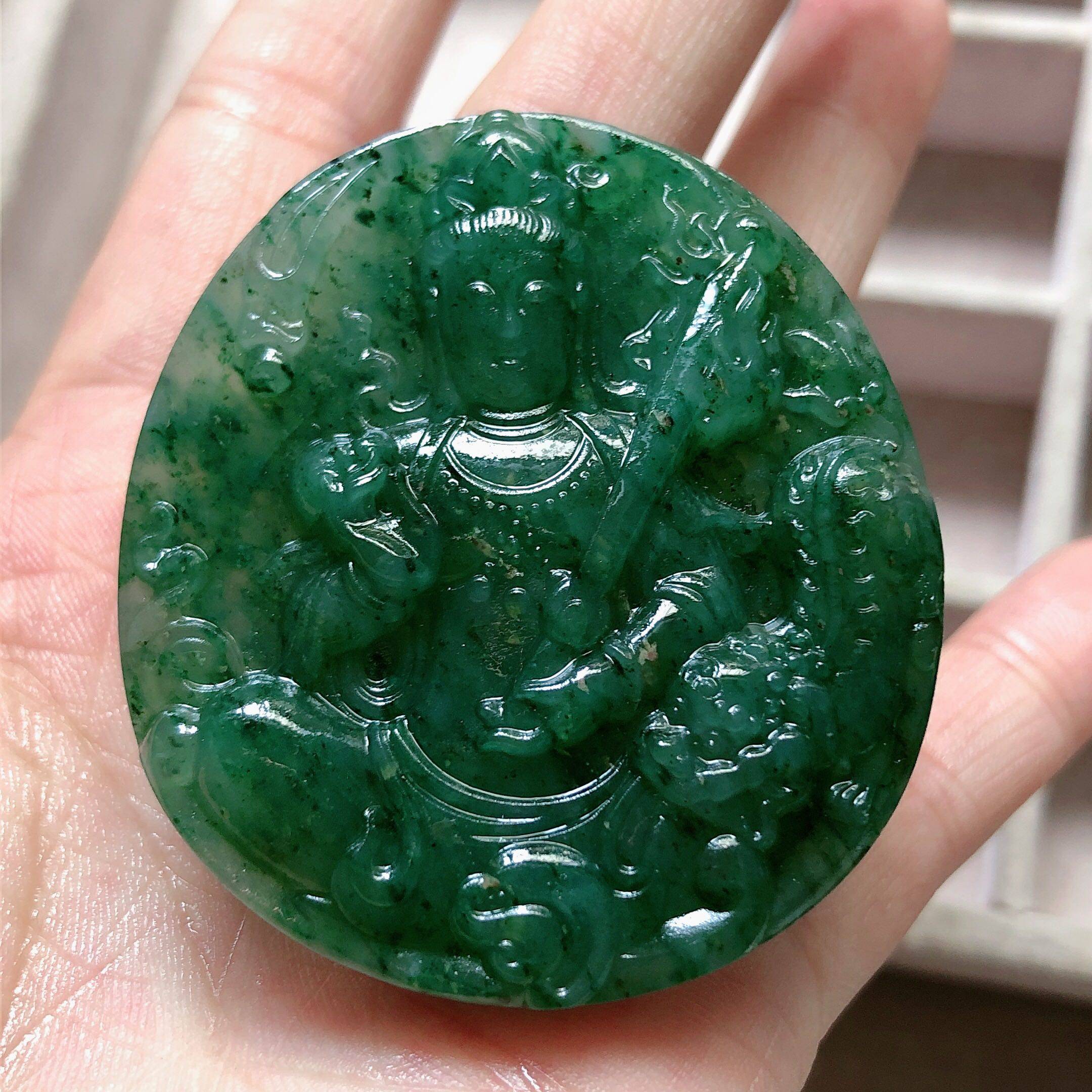 天娇玉器南阳老坑鲜绿独山玉观音菩萨玉坠天然项坠