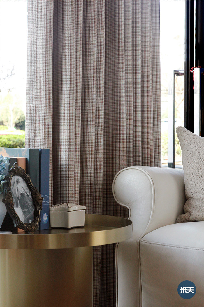 窗帘mifu米夫美式简约客厅卧室遮光经典千鸟格定制窗帘