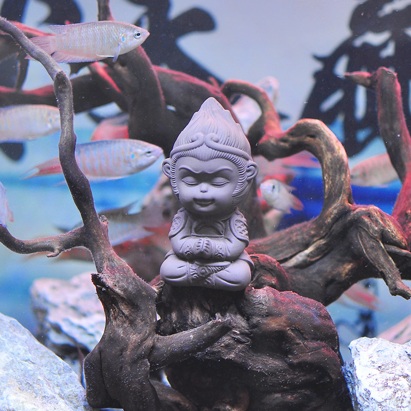 鱼缸装饰造景孙悟空绿毛齐天大圣摆件网红悟空陶瓷造景