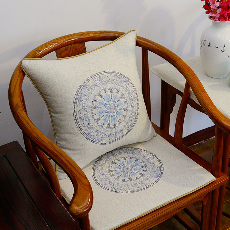 中式坐垫新古典红木圈椅官帽带靠背垫实木官帽餐椅子家具椅垫定制