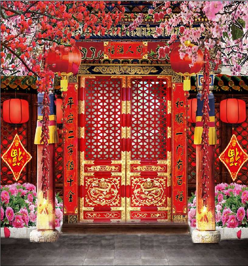 全家福古装春节影楼摄影背景布照相馆拍照纸影棚主题中国风2018