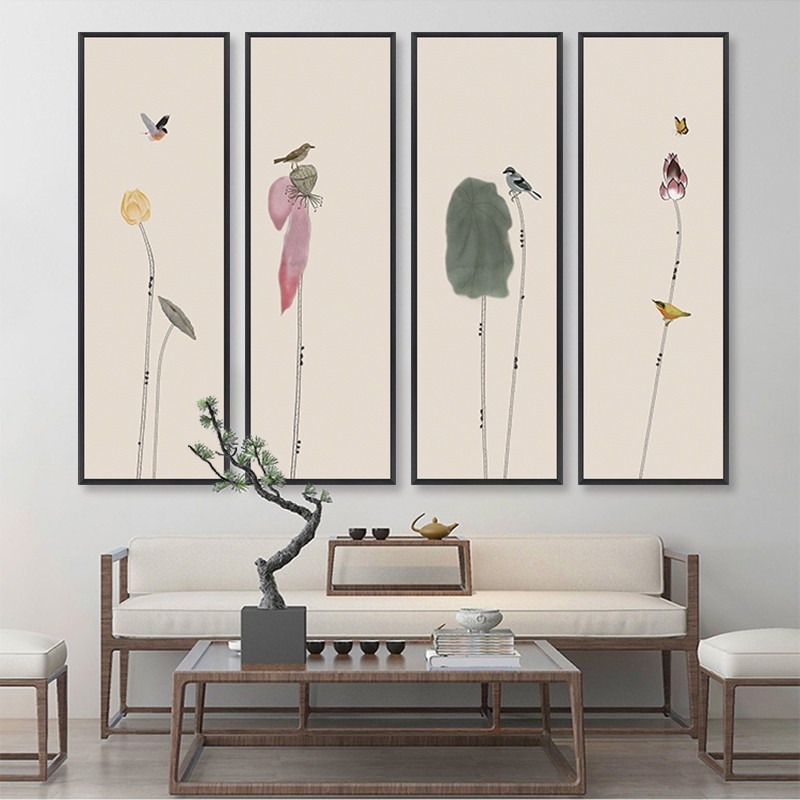 新中式客厅装饰画沙发背景墙餐厅茶室挂画禅意水墨荷花中国风壁画