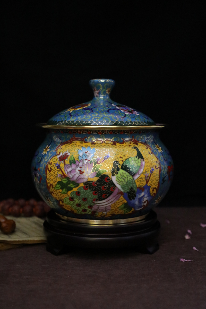 中国国风古风北京特色景泰蓝摆件狮顶罐茶叶罐如意景泰蓝