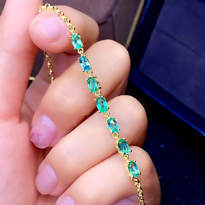 新品银饰其他纯银镶嵌祖母祖母绿绿宝石手链女款手链