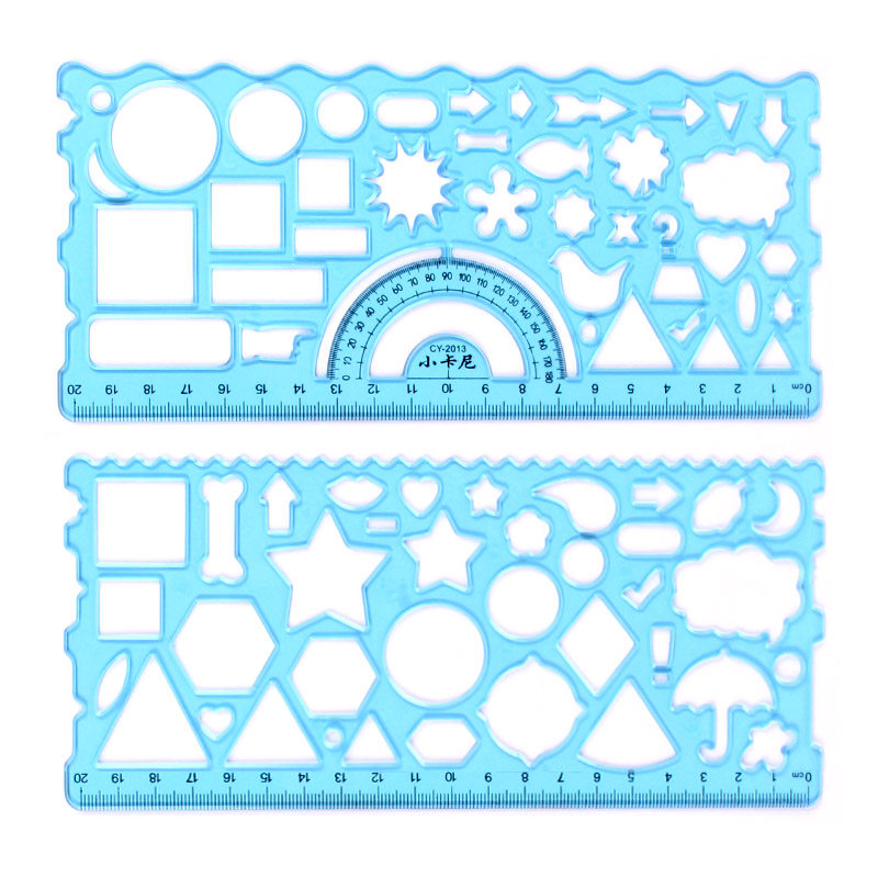 韩国多功能绘图尺图形模板套装学生文具数学几何体波浪尺子2件套