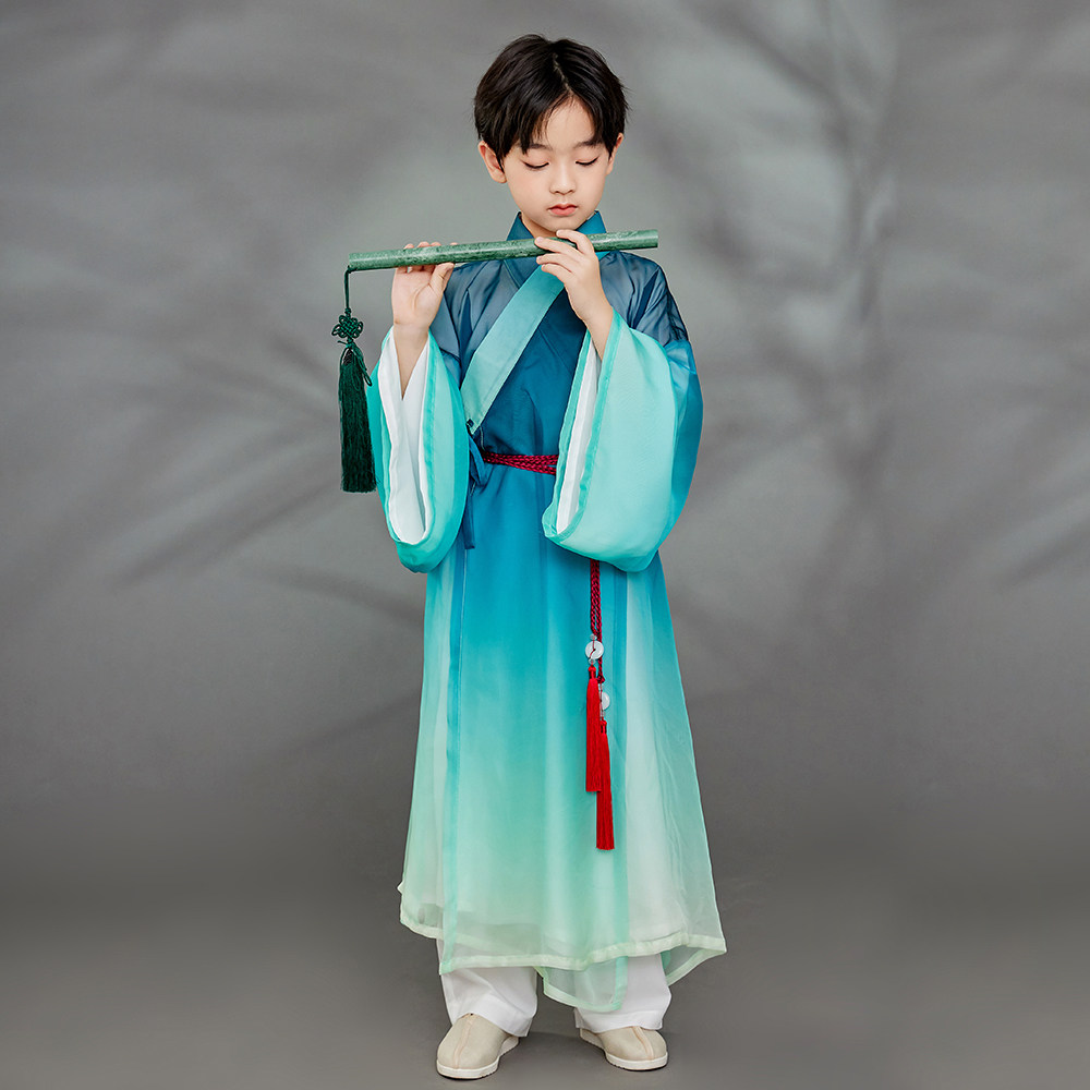兴业原创儿童汉服男童青绿道袍长衫春夏中式汉服