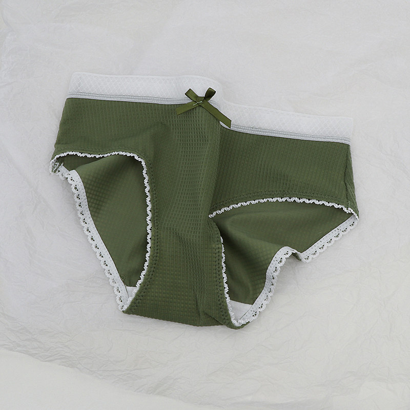 破破冰丝内裤牛油果色蝴蝶结无痕弹力低腰三角裤平角裤