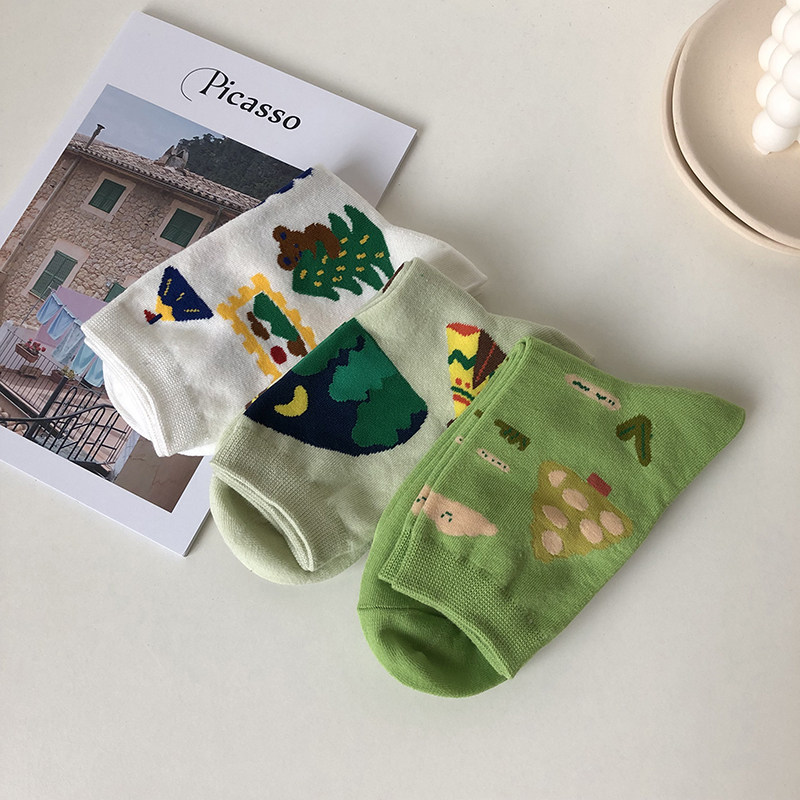 破破可爱小熊插画袜子女卡通中筒棉袜中筒袜