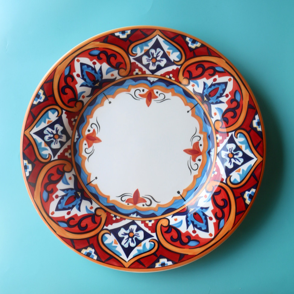 家用西班牙风情个性手绘陶瓷装菜盘子牛排西餐盘