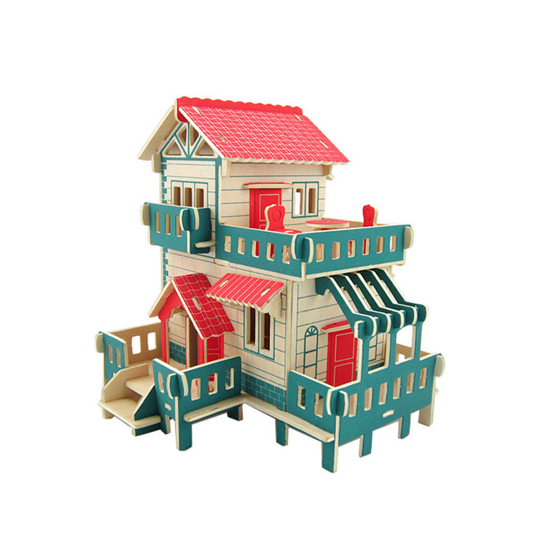 木制仿真拼装建筑模型小洋洋楼别墅风车帆船儿童拼图
