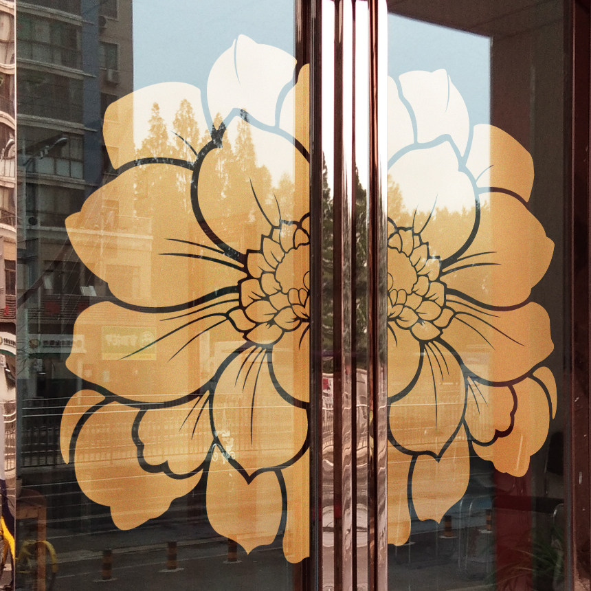 橱窗花朵店铺玻璃门贴纸新年圣诞布置金店银楼墙贴