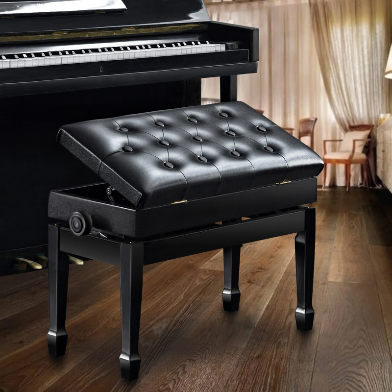 豪华升降双单人实木钢琴凳琴凳可调节琴凳带书箱钢琴凳实木马蹄腿