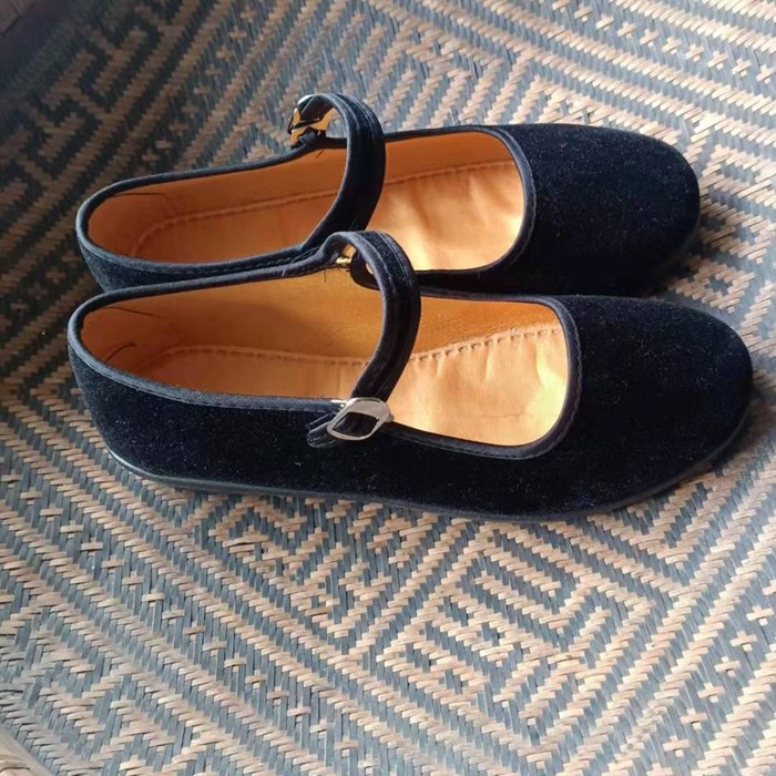 六一儿童黑色平绒布鞋演出舞蹈鞋女孩子方口软底平儿童汉服鞋