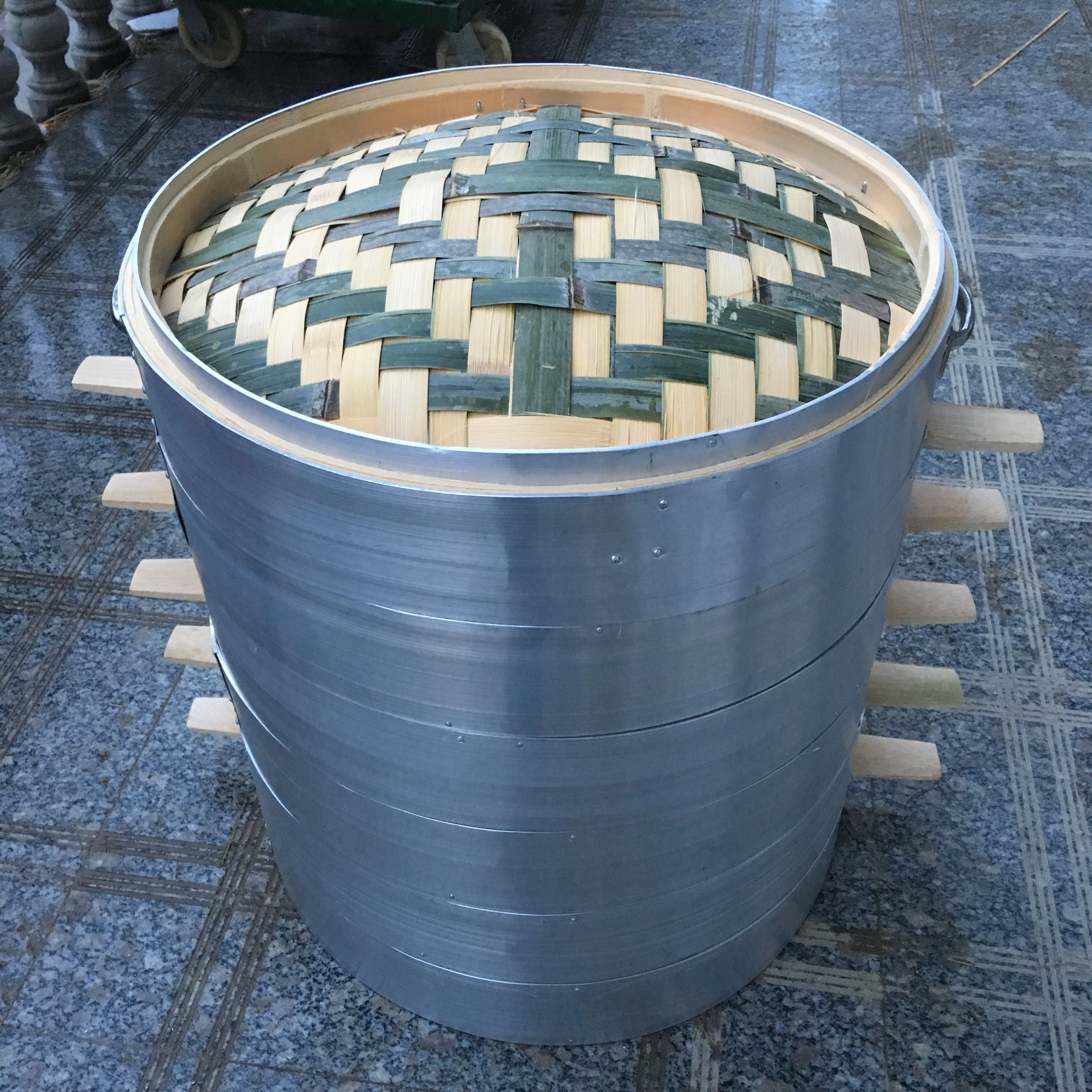 蒸笼竹制商用铝合金包边竹笼笼屉链条包子餐具笼
