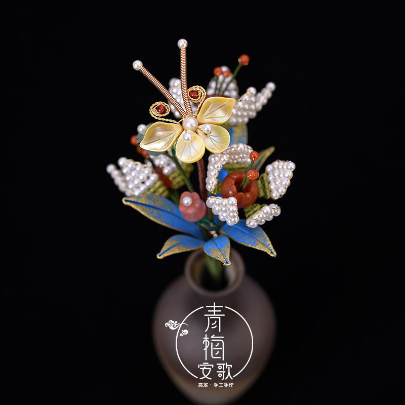 青梅多宝发饰复古汉服缠花发簪文物梅安故宫发饰