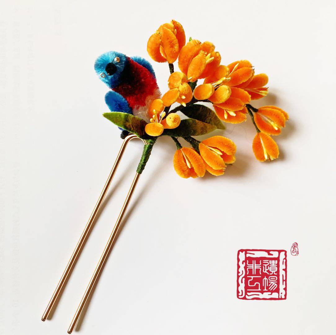 非遗工场绒花桂花小鸟发簪体验包加制作课程其他diy饰品配件