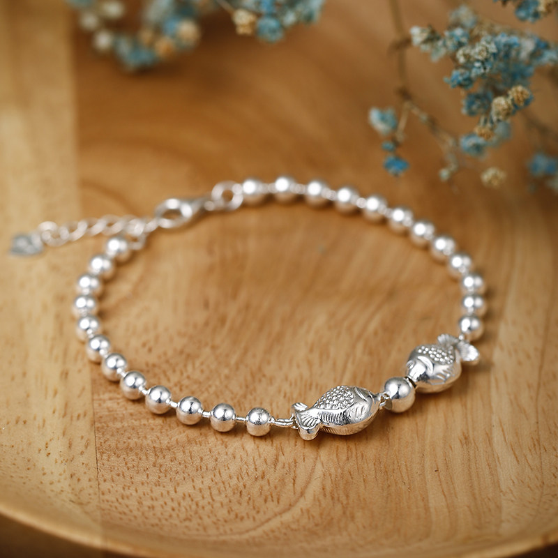 亲吻鱼手链纯银生日礼物银子接吻鱼正品韩版简约手链