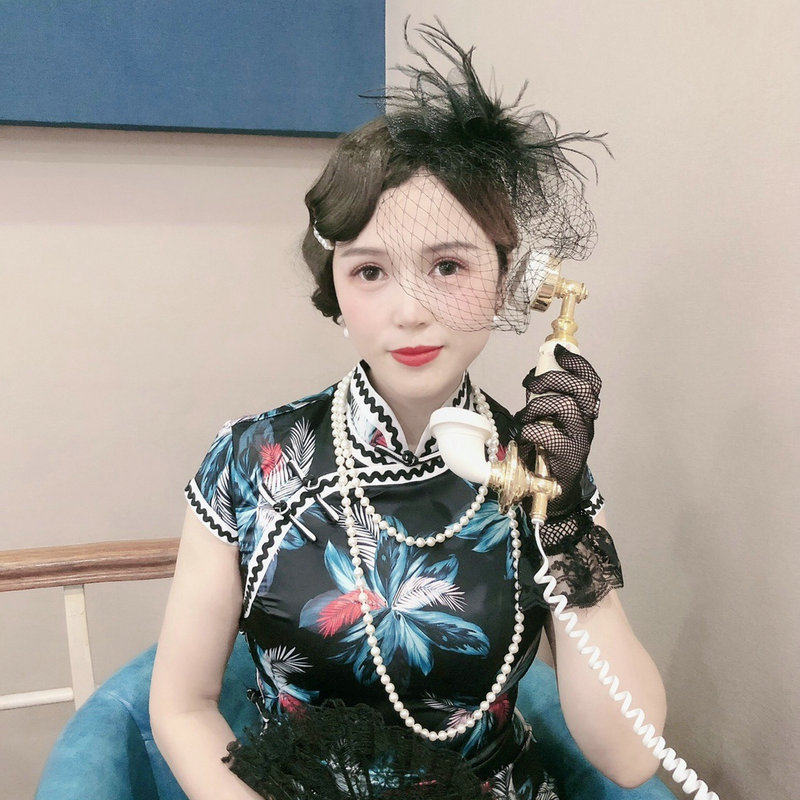 复古短发新娘头花羽毛上海旗袍面纱头饰网纱发饰