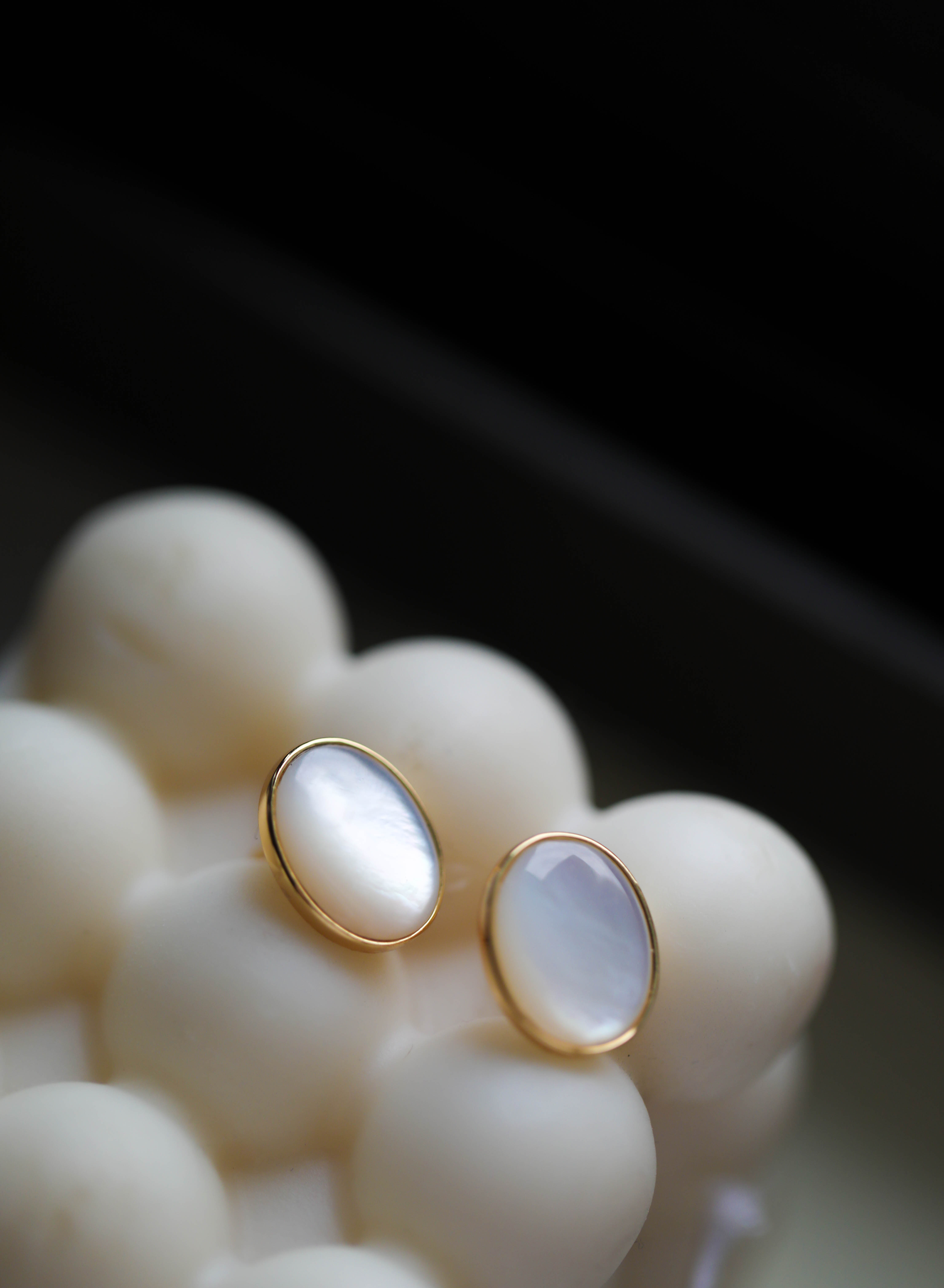 耳饰耳环耳钉镀金纯银贝母奶油夹心白贝母日常百搭耳钉