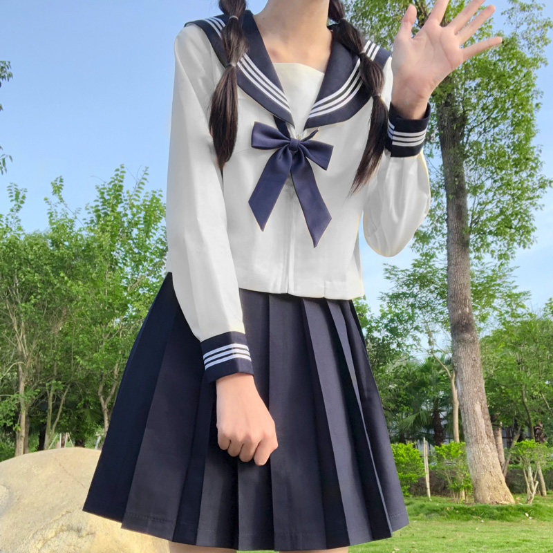 木村dkjk水手服女基础长袖绀色三本学生装秋冬季jk